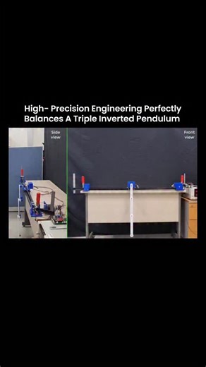 Memes and funny clips on Instagram: "A triple inverted pendulum is one of the most challenging problems in control engineering. In this setup, the system transitions through all eight equilibrium points while remaining stable the entire time. The controller operates in real time with a 1 millisecond sampling loop, constantly making tiny adjustments to keep the system balanced during each transition. What you’re seeing is control theory applied in the real world. Thousands of precise corrections