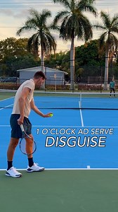 Here’s why the 1 o’clock ad serve disguise is a great tactic. The best disguise is 12 o’clock because you can hit slice, flat, and kick into all directions. However, if you attempt a slice down the T from the ad side, it’s easier to hit it from 1 o’clock. You need to practice hitting flat wide off 1 o’clock, which is the trickier one to pull off, so you can keep your opponent guessing. If you serve wide from 12 and T from 1 (which is the easiest way to hit those targets), your opponent will figu