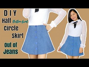 DIY Button-front Denim Skirt out of Jeans || DIY Half Circle Denim Skirt Tutorial Beginners Friendly