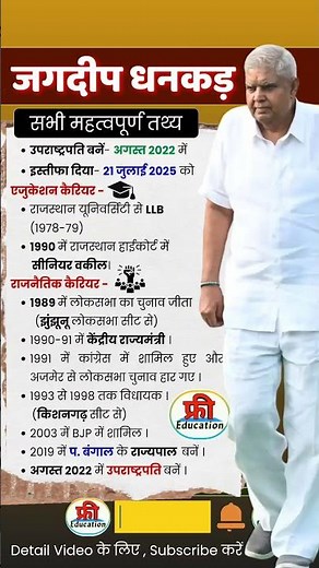 उपराष्ट्रपति जगदीप धनकड़ के बारे सभी महत्वपूर्ण फैक्ट | Jagdeep Dhankad GK #facts #gk #upsc #news