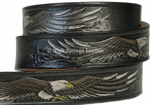 Hand Painted Eagle Leather Belt - Gray and Black Custom Engraved Name Belt - Etsy