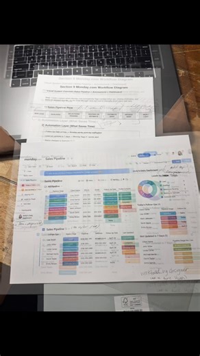 POV: Your client tells you she LOVES your AI approach!!! Today I’m building a custom Monday.com workflow for an interior design showroom so they can track leads, follow-ups, estimates, and client info without missing anything. Instead of manually checking everything every day, the system will automatically flag: - missing info - overdue follow-ups - leads not updated recently - pipeline stages like “Qualified” “Estimate Sent” This is the kind of project I LIVE for… smart systems = less stress 😮