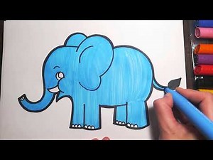 HOW TO DRAW a Cute Elephant - coloring with markers