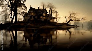 The Haunted House The unsettled aura of the stranded house is mirrored in the spooky, distorted reflection that ripples on the surface of the water.