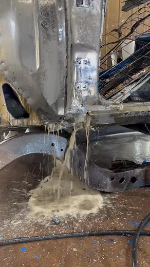 Nastiness coming out of the rocket panel. No blasting method is going to clean any of this out of there. #chemicalstripping #classiccarrestoration #musclecarrestoration #camarorestoration #chemicaldipping | MetalWorks Paint & Rust Removal