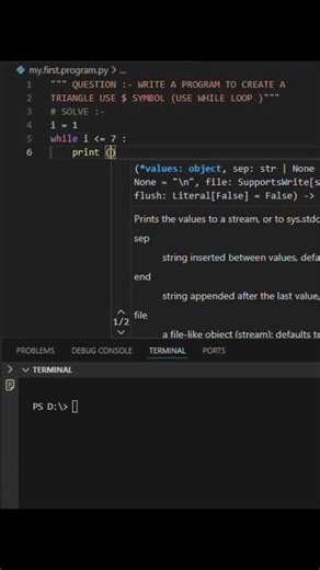 use $ symbol for create a triangle #hellocoders #python #coding