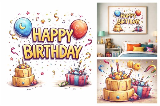 Happy Birthday Clipart Bundle, Balloons Cake Confetti PNG, Party Decorations and Invitations - Etsy