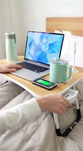 For students & homebodies! This foldable bed desk comes with a cup holder, drawer, USB port, fan & light—ideal for studying/working on bed or couch. #BedDesk #HomeStudyEssential#US #tiktokshop #TikTokShopCyberMonday