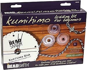 The Beadsmith Kumihimo Starter Kit – Includes Disk, Adhesive, Bobbins, Findings, Cord and Instructions & Projects – Japanese Art of Braiding –Beginner Set with All Your Jewelry Tools to Get Started