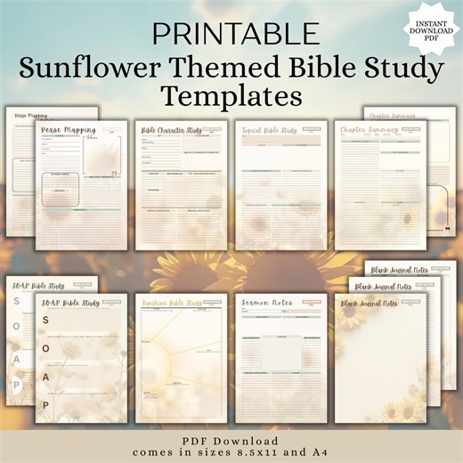 Sunflower Bible Study Journal | Scripture, Verse Mapping, SOAP (PDF Download) - Etsy