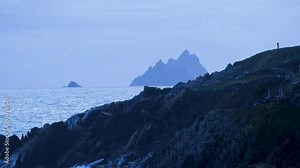 footage of the skellig islands off the coast of the ring of kerry in southern Ireland, a filming location for the star wars movies