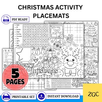 Christmas Activity Placemats | Printable PDF | Kids Holiday Games | I-Spy, Words
