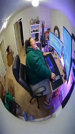 Adam on Instagram: "Chair Lost the Argument 💀 CCTV footage from a home livestream room shows a laugh going a little too far. One creaky office chair, one badly timed lean back… and suddenly gravity clocks in early. The camera keeps rolling as the floor gives up entirely. #CCTVFootage #ComedyClip #wtf #GravityWins #Fail"