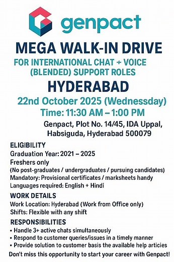 Genpact Mega Walk-In Drive 2025 | Freshers Jobs | Hyderabad | Chat & Voice Process‪@GenpactGlobal‬