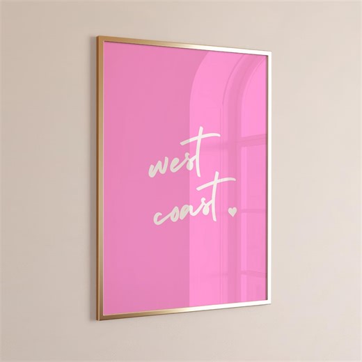 West Coast Script Print With Heart | Pink Barbiecore Vibe Wall Art | Preppy Coastal Poster - Etsy