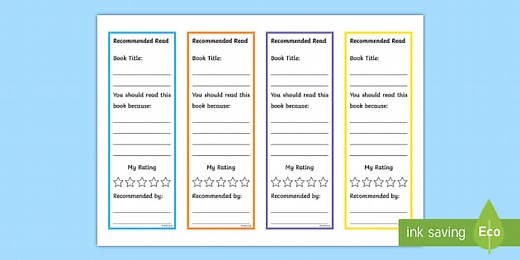 Book Recommendations Editable Bookmarks