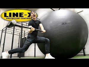 I SPRAYED A GIANT BALL WITH LINE-X!! (LINE-X BALL EXPERIMENT)