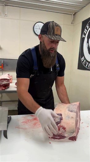 Cutting beef arm roasts and a mini caveman steak. 🔪🔥🥩 #beef #butcher #butchering #steak #thebeardedbutchers | The Bearded Butchers