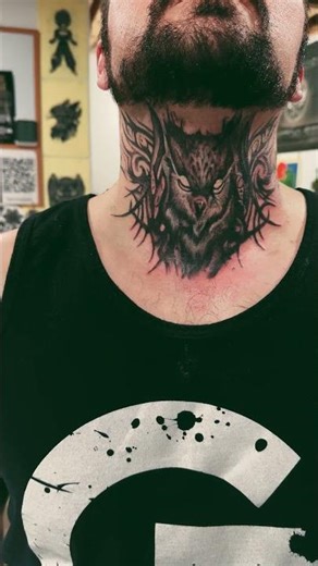 Stencil to Tattoo | Owl Neck Piece Transformation