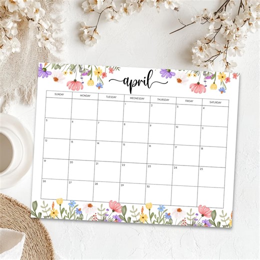 April 2026 Calendar Printable, Cute Spring Flower Monthly Calendar PDF, Easter Planner, April Calendar Template - Etsy Australia