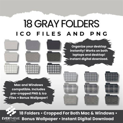 Gray Folder Icons for Mac & Windows | Aesthetic Desktop Folder Icon Pack | Neutral Grey Folder Covers | PNG ICO Files | Digital Download - Etsy