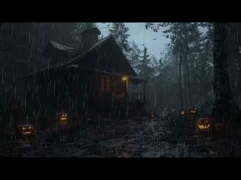 Halloween Storm Sounds With Rainfall Echoing Through Eerie Trees And Haunted Wooden Cabins