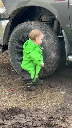 Real life video of my baby wearing his muddy buddy rainsuit
