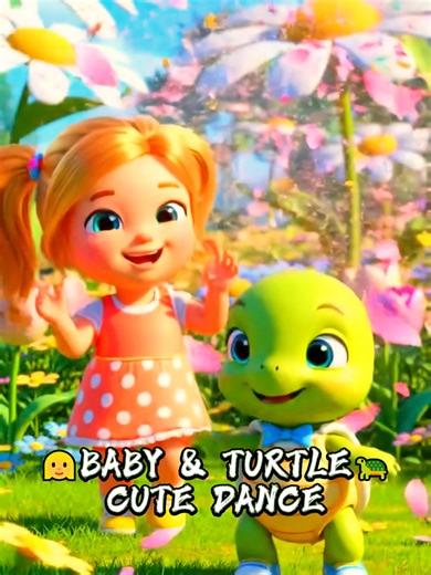 Adorable Baby and Turtle Dance Together