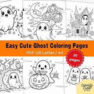 Easy Cute Ghost Coloring Pages –20 Whimsical Hand-drawn Designs | Printable PDF A4 & US Letter - Etsy