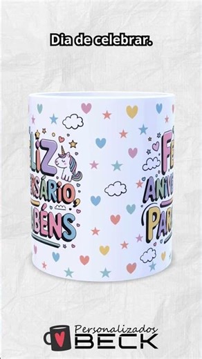 ☕🎉 Caneca Porcelana | “Feliz Aniversário, Parabéns”