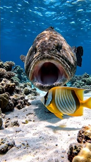 Giant Grouper vs. Ornate Angelfish – Leviathan of the Reef! #shorts