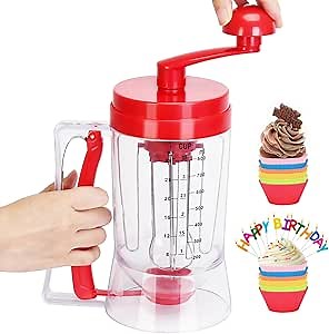 Precision Pancake Batter Dispenser with Mixing Function and Measuring Scale ABS Food-Grade Cupcake Batter Dispenser with 12 Baking Silicone Cups