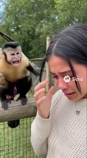 Monkey throws poop at a girl