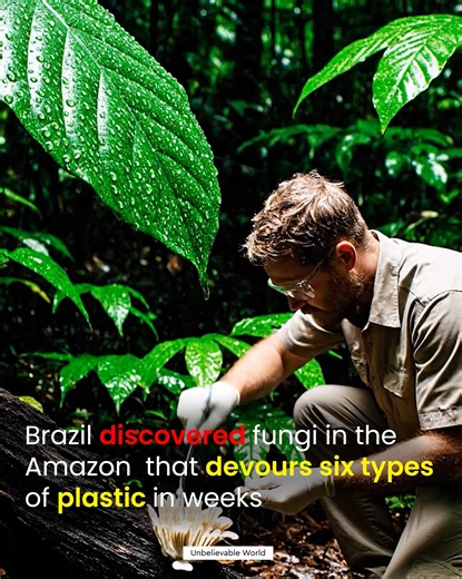 🍄🌎 The Amazon just gave us a fungus that eats plastic — six kinds of it. In the heart of Brazil’s rainforest, scientists discovered a remarkable fungus — Aspergillus tubingensis — that can devour plastic waste in just weeks. 🤯 It doesn’t just tackle one type — it breaks down six of the world’s toughest plastics, including bottles, foam, packaging, and even PVC pipes. Here’s how it works: 🧫 The fungus lands on plastic. 🌱 Its mycelium spreads and penetrates the surface. ⚡ It releases enzymes 
