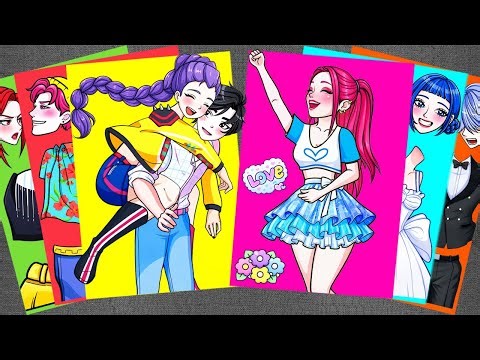 [🌈paper diy🌈] KPOP Demon Hunters Cute Couple 💗 RUMI & JINU with HUNTRIX MIRA | Sticker Book ASMR