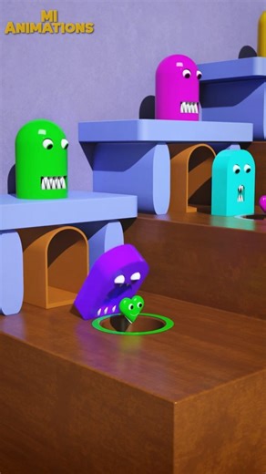 👉 Cute Monsters VS Color Shapes 😱💜💚 | Satisfying 3D Animation | MI Animations #Shorts