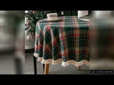 Vintage Red Green Plaid Tablecloth with Tassels, Perfect for Christmas & Party Table Decor.