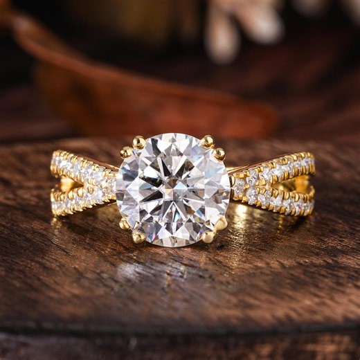 Round Cut Infinity Engagement Ring / Split Shank Ring / Twisted Pave Wedding Ring / Round Solitaire / Criss Cross Band /romantic Bridal Ring - Etsy