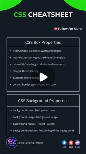 The Coding Wizard | Web Development & AI | 1M🎯 on Instagram: "Comment "pdf" to get a Full CSS CheatSheet Via Dm💥 ‼️ FOLLOW US TO LEARN CODING‼️ Follow for more references 👉 @the_coding_wizard Tag Your Friends 😉 Don't forget to Like ❤️, Share 💬 and Save for future references 💌 💡 If you found this content useful, please tap the icon and give me a follow. I would greatly appreciate it. 🙏 Also, if you have any feedback, questions, or concerns, let me know in the comments section. ***********