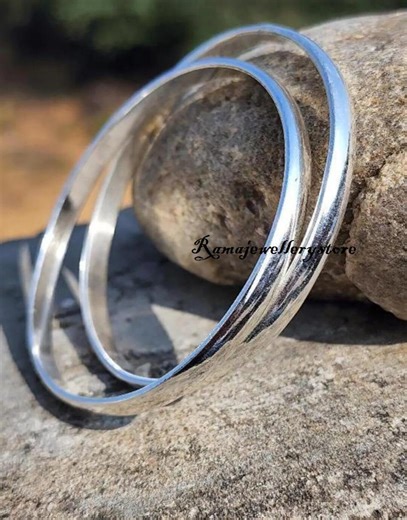 Set of 2 Handmade Heavy Sterling Silver Bangle Set - Boho Stackable Bracelets - Etsy Australia