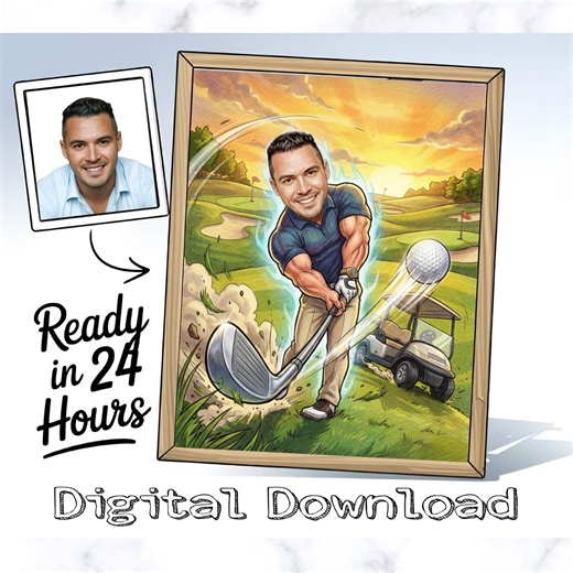 Personalized Golfer Caricature Portrait: Custom Cartoon Drawing (digital) - Etsy