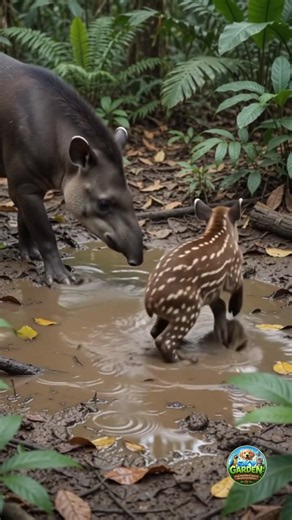 Baby Tapir’s Sweet Little Playtime With Mom 🥹🌿 #animals #nature #shorts #tapir