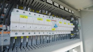 Distribution board of the generator inside. Distribution board of diesel generator. Electrical panel of an industrial generator. Intelligent micro grid control cabinet