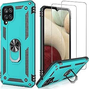 LUMARKE Galaxy A12 Case with Screen Protector,Military Grade Pass 16ft Drop Test Shockproof Heavy Duty Protective Phone Case with Kickstand for Samsung Galaxy A12 6.5" Turquoise