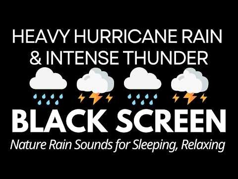 Nature Rain Sounds for Sleeping, Relaxing | Heavy Hurricane Rain & Intense Thunder | Black Screen