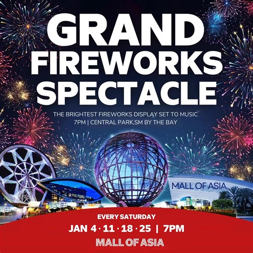 🎆The grand fireworks display at Mall of Asia continues to light up the skies! 🌟 Join us every Saturdays for an enchanting evening filled with vibrant colors and mesmerizing patterns lighting up the night sky. 🌌✨ Bring your loved ones, capture unforgettable moments, and be part of this breathtaking tradition. 🤩 #MOAExclusive #GetHypedAtSM #EverythingsHereAtSM | SM Mall of Asia Official