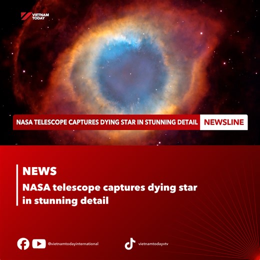 NASA has released stunning new images from the James Webb Space Telescope showing a dying star shedding its outer layers in deep space. Sometimes called the “Eye of God”, the Helix Nebula is located around 650 light-years from Earth and offers a glimpse of what could be the Sun’s distant future. #VietnamToday #YourWindowonVietnam #news #NASA #dyingstar #telescope #image #space #HelixNebula #EyeofGod #discover | Vietnam Today