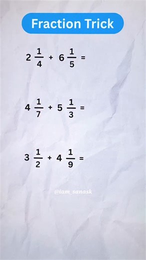 Prof Sana Maqsood on Instagram: "Math Trick 🤩 Follow For More Tricks @iam_sanask 👍👍 .. .. Share With Your Friends ✌️ ( Save & Share) Comment Your View 😃 ▫️Follow :- @iam_sanask ⏺️ Solve Your Questions With Us ⏺️ DM Your Maths Problems 👍 ⏺️ Join Us ☺️ #iamsanask #math #mathskills #education #study #maths #fraction #mathtutor"