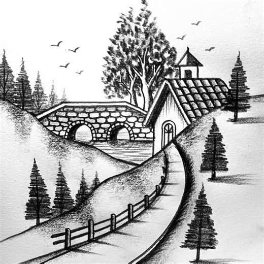 498K views · 6.4K reactions | Sketching village landscape #landscape #drawing #art | Md. Takbir Hossain | Facebook