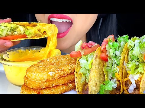 ASMR Crunchy Tacos & Hash Browns with Cheese Sauce (NO TALKING) Real Eating Sounds | ASMR Phan